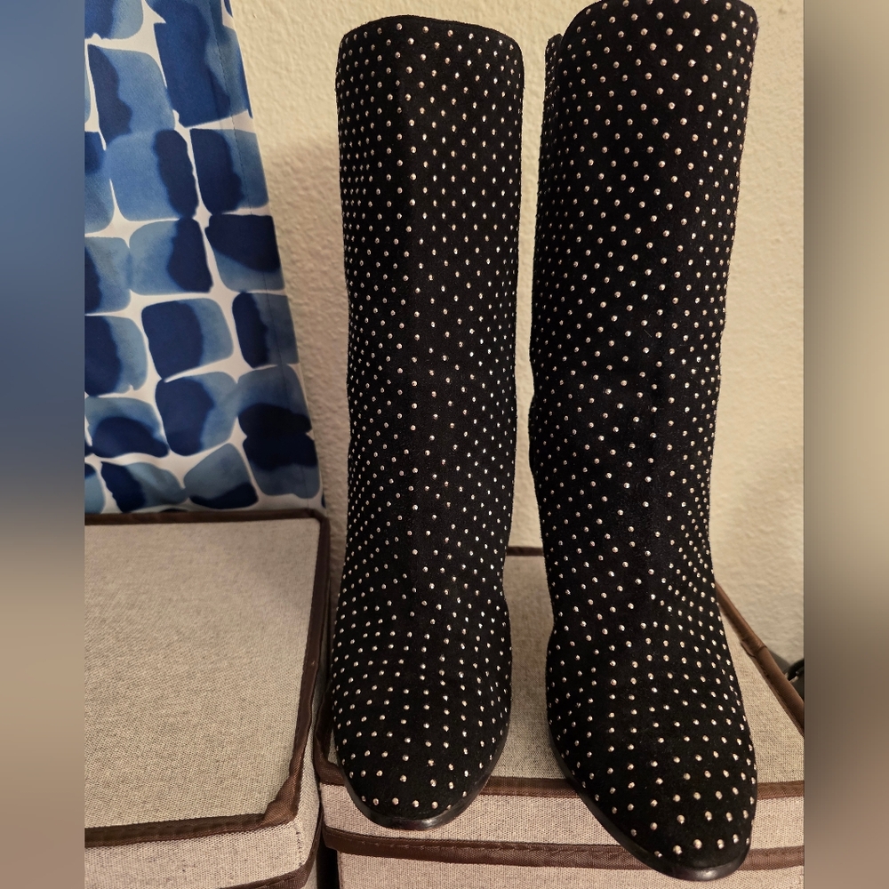 JIMMY CHOO "Tari" Studded Mid-Calf Suede Boots Size 40 / US 10 - Picture 4 of 10